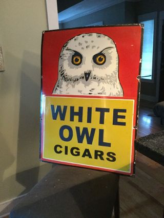 large 1940s White Owl Cigar Porcelain Sign 3