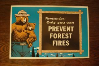 Vintage Smokey Bear Us Forest Service Fire Prevent Poster " Only You Can Prevent "