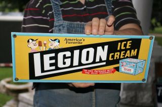 Legion Ice Cream Soda Fountain Gas Oil 14 " Porcelain Metal Sign