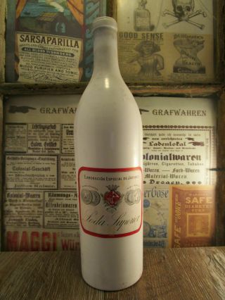 , Rare,  Opaline / Milk Glass / Bottle / With Label Soda Superior C1890,  Wow,