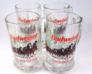 Vintage Budweiser Clydesdales Winter Beer Steins 1989 Set Of 4 Beer Mugs