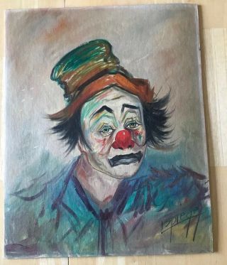 Louis Spiegel Signed Canvas Board Unframed Sad Clown Portrait