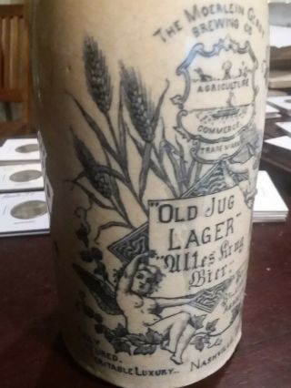 Nashville Christian Moerlein ' s Brewing Co.  Old Jug Lager Beer Stoneware Bottle 3