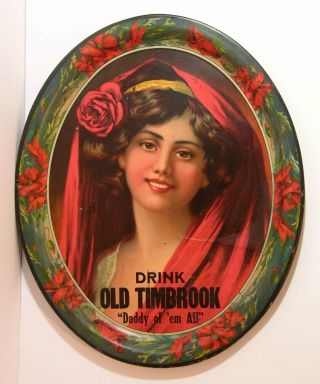 Ca1900 Old Timbrook Bourbon Whiskey Tin Lithograph Advertising Serving Beer Tray