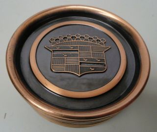 Set Of 7 Vintage Copper Hyde Park Coasters - Cadillac Logo
