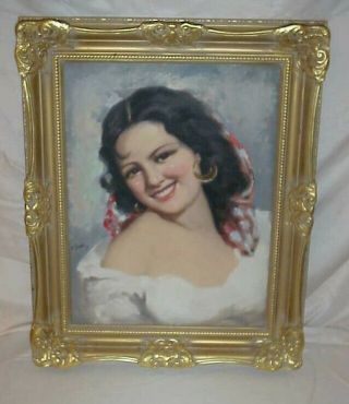 Spanish Woman Portrait Oil Painting By Listed Artist Martinez