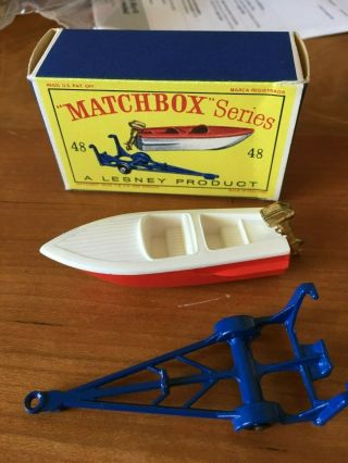 Matchbox/ Lesney 48 Sports Boat Red/white/blue Black Plastic Wheels Boxed - Ln