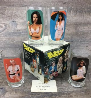 4 Vintage Nude Cocktail Highball Bar Glasses Striptease 70s Box Retro