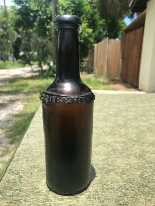 Pontil P F Heering Early Black Glass Ribbon Bottle Denmark
