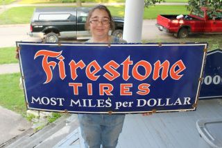 Large Firestone Tires Gas Station 48 " Porcelain Metal Sign