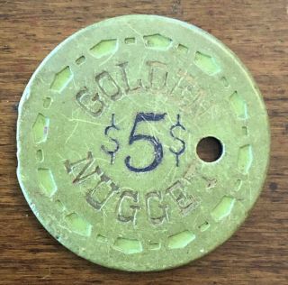Vintage Heavy Golden Nugget 5.  00 Casino Chip