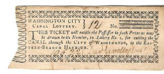 Rare City Of Washington D.  C.  Canal Lottery Ticket Signed By Daniel Carroll 1796