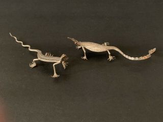 2 Sterling Silver 925 Reptile Figural Folk Art Lizards Sculpture Figurines