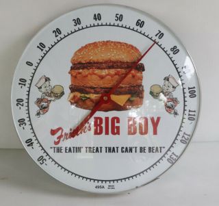 12 " Frischs Big Boy Hamburger Round Glass Thermometer Sign