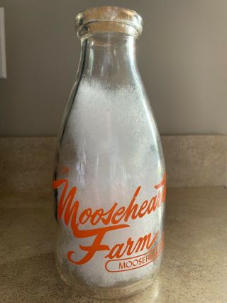 Mooseheart Pyroglaze Round Quart Dairy Milk Bottle Mooseheart,  Illinois