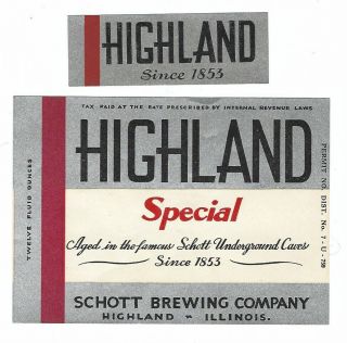 Schott Brewing Highland Special Beer Label With Neck Irtp U Highland Il