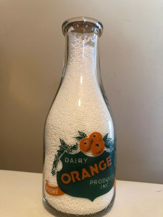 Trpq 1940 Orange And Green Painted Label Orange Dairy Bottle From California