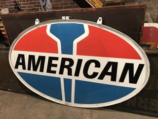 6’ Double Sided Porcelain American Gas Station Sign W/ Ring