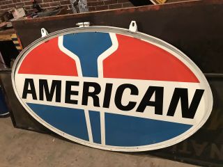 6’ DOUBLE SIDED PORCELAIN AMERICAN GAS STATION SIGN W/ RING 2