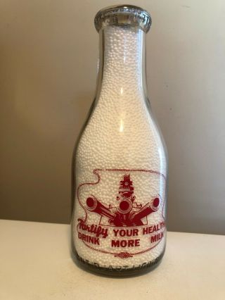 Trpq 1945 Red Painted Label War Era Milk Bottle From Cadiz And Steubenville Ohio
