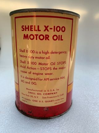 Vintage Shell X - 100 One Quart Motor Oil Can 2