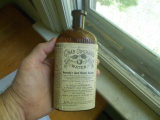 Rare 7 1/4 " Large Size Crab Orchard Water Emb With Rare Label 1890 Medicine Bottl
