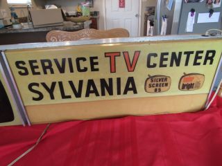 1950 ' s Sylvania TV Double Sided Lighted Motion Atomic Dealership Sign - Silver 85 11