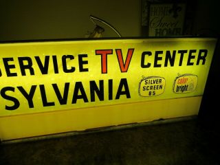 1950 ' s Sylvania TV Double Sided Lighted Motion Atomic Dealership Sign - Silver 85 3