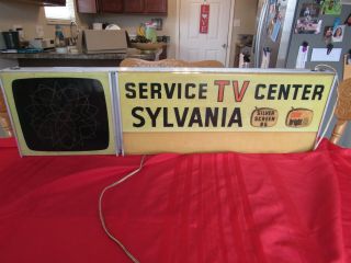1950 ' s Sylvania TV Double Sided Lighted Motion Atomic Dealership Sign - Silver 85 8