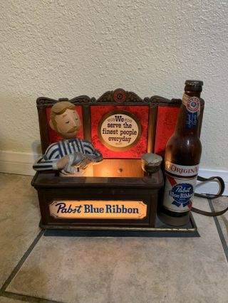 Rare Cast Iron Pabst Blue Ribbon Beer Sign Bar Guy Bartender Bottle