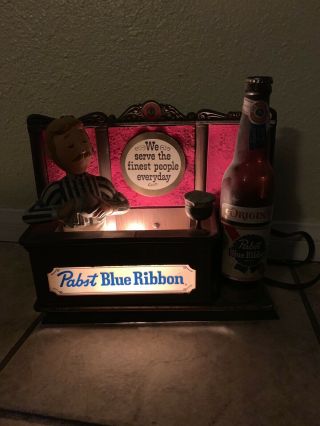 Rare Cast Iron Pabst Blue Ribbon Beer Sign Bar Guy Bartender Bottle 2