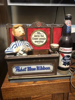 Rare Cast Iron Pabst Blue Ribbon Beer Sign Bar Guy Bartender Bottle 3