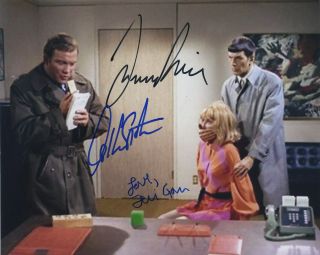William Shatner & Leonard Nimoy Teri Garr Star Trek Signed Color Photo