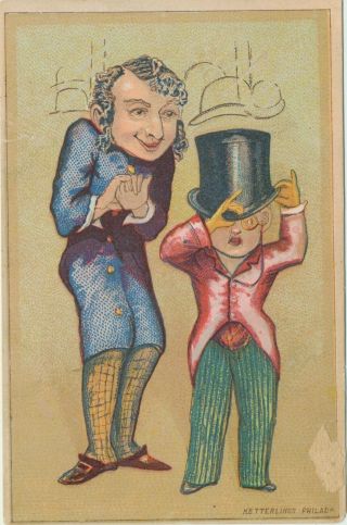 1890s 2 Gentlemen Top Hat Fitting By Top Hatter Victorian Fashion Trade Card