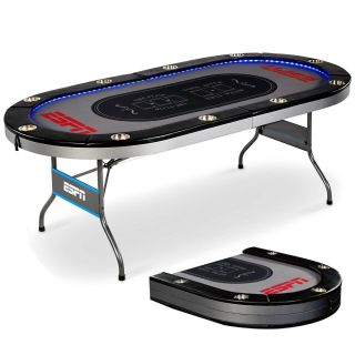 10 Player Led Lights Poker Table Premium Foldable Game Room Casino Playing Espn