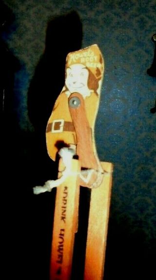 HOWELL ' S ROOT BEER wooden JUMPING JACK toy 30 ' s Andrew ' s Bottling Wks.  Hoquiam 3