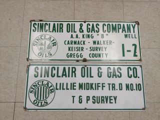 2 Porcelain Sinclair Gas Oil Well Petroliana Lease Signs