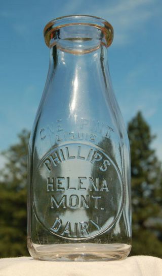 Early Embossed Phillips Helena Montana Dairy Bottle - Scarce And