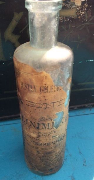 Awesome Antique Bottle Bone Liniment Orig Label Appalachian Tioga NY OLD RARE 2
