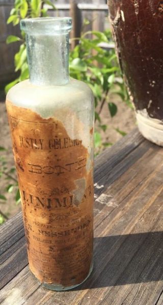 Awesome Antique Bottle Bone Liniment Orig Label Appalachian Tioga NY OLD RARE 7