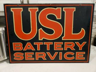 Double Sided Painted Usl Battery Service Sign Gas Oil Not Porcelain