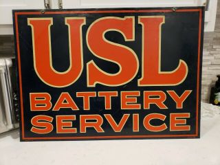 Double Sided Painted USL Battery Service Sign Gas Oil Not Porcelain 3