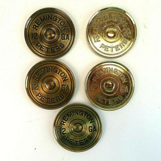 Set Of 5 Vintage Remington 12 Gauge Brass Coasters - Peters
