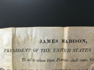 President James Madison signed 1813 Presidential Document during War of 1812 3