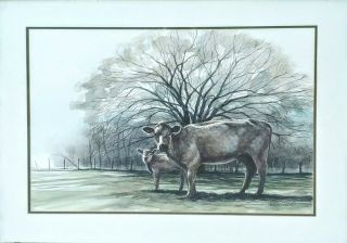 Bob Holland - Virginia Artist,  Watercolor Painting - Cow And Calf