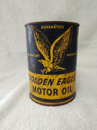 Rare 1 Quart " Golden Eagle " Metal Oil Can One Qt California
