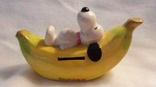 Vintage Snoopy On Banana Ceramic Bank - United Feature Syndicate,  Inc