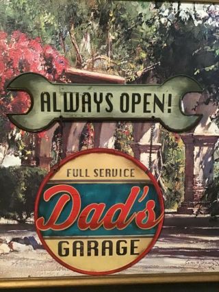 Dads Garage 2 In 1 Hanging Heavily Embossed Metal Signn Shop Car Garage Man Cave