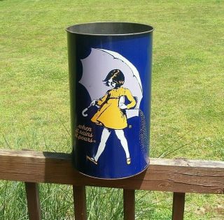 Vintage Morton Salt Umbrella Girl Stand Logo Can Could Also Be For Trash Garbage