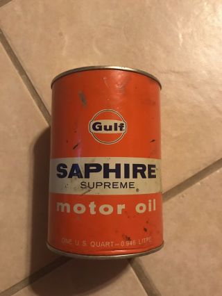 Vintage Quart Can Gulf Saphire Supreme Motor Oil Nos Full Gulf Oil Advertising